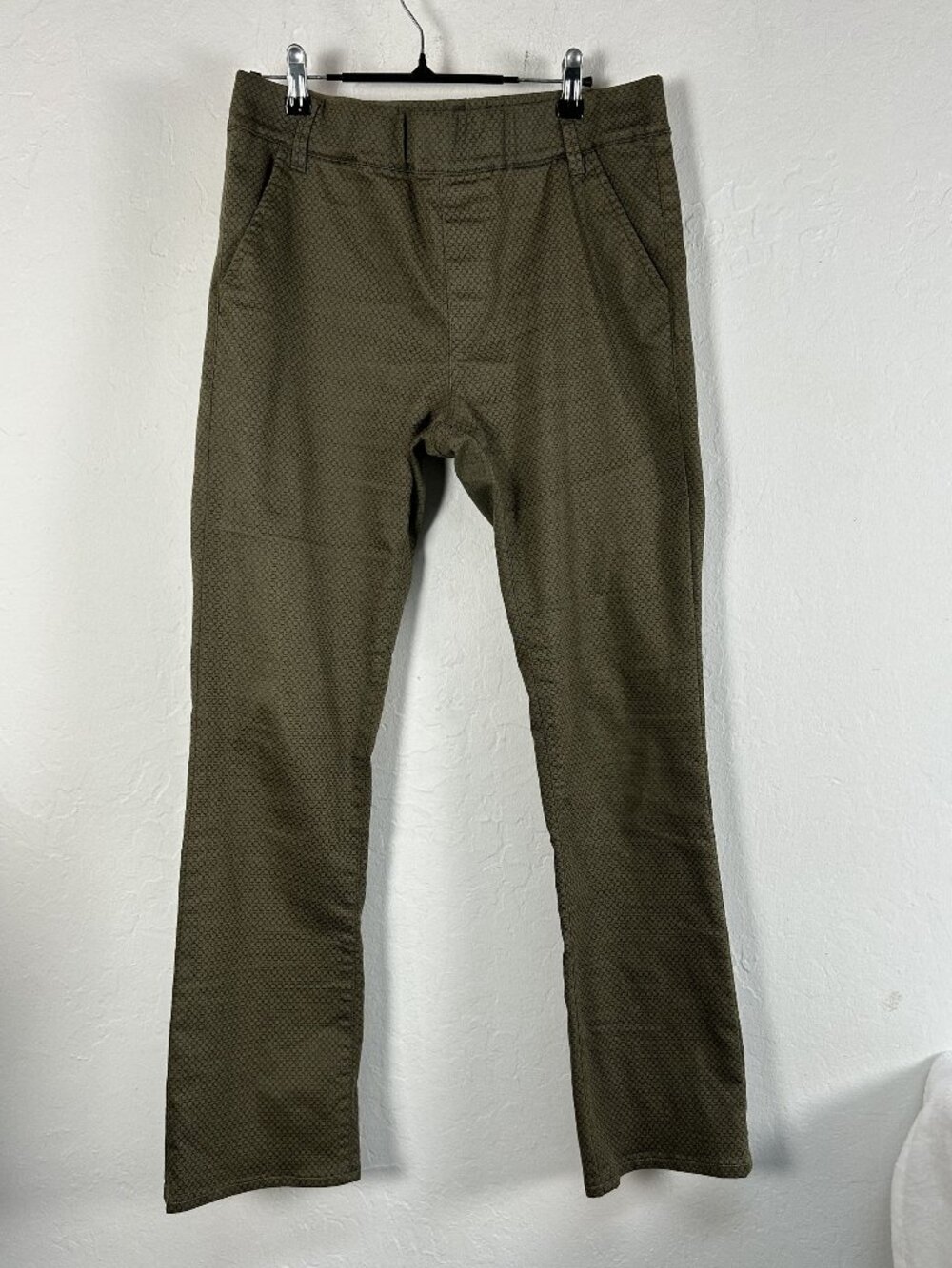 Bevy Flog Womens Olive Green Geometric Trouser Pants Size 29 Stretch